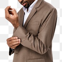 Png brown suit mockup on African American man close-up
