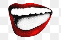 Happy red lips png sticker pop art, smiling mouth, transparent background