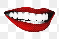 Happy red lips png sticker pop art, smiling mouth, transparent background