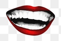 Happy red lips png sticker pop art, smiling mouth, transparent background