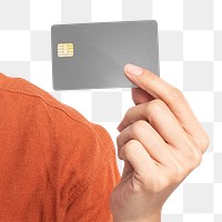 Credit card png mockup presented by a woman