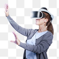 Woman png mockup experiencing VR entertainment technology