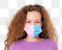 Png European woman mockup wearing face mask in the new normal