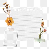 Aesthetic Autumn png paper collage, flowers on transparent background