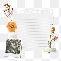 Aesthetic Autumn png paper collage, flowers on transparent background