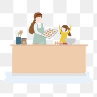 Mother's day png sticker, mom baking for daughter clipart