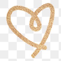 Golden heart png sticker, cute glittery shape