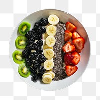 Png fruit yogurt bowl sticker, healthy food photography, transparent background