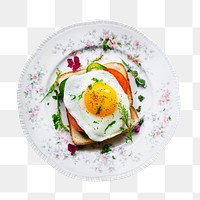 Png fried egg toast sticker, food photography, transparent background