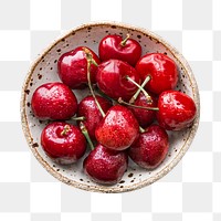 Png red cherries sticker, food photography, transparent background