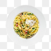 Png spaghetti carbonara sticker, food photography, transparent background