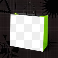 Shopping bag png mockup, neon style, transparent background