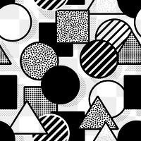 Png seamless Memphis pattern, minimal black design, transparent background