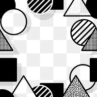 Png black Memphis pattern frame, minimal design, transparent background