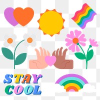 Summer kidcore png stickers, transparent background set