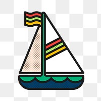 Cute sailboat png sticker, funky summer design, transparent background