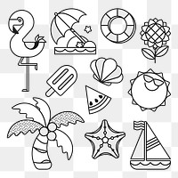 Beach vacation png stickers doodle design set, transparent background 