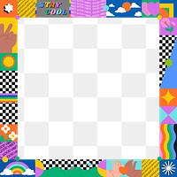 Cool 90s png frame, square colorful border, transparent background