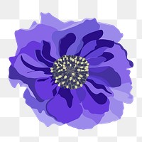 Purple anemone png sticker, aesthetic flower illustration on transparent background