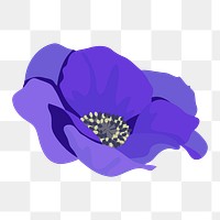 Purple anemone png sticker, aesthetic flower illustration on transparent background