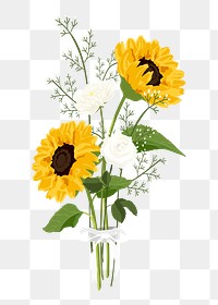 Sunflower bouquet png clipart, colorful botanical illustration on transparent background