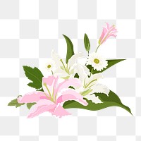 Wedding flower png arrangement clipart, daisy and lily on transparent background