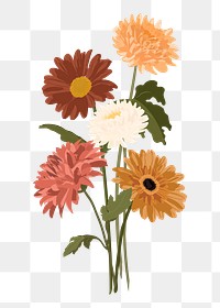 Daisy bouquet png sticker, earth tone flowers on transparent background