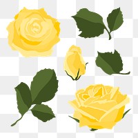 Yellow rose png sticker, spring flower illustration set