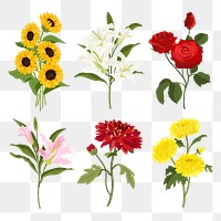 Spring flower png sticker, colorful aesthetic design set