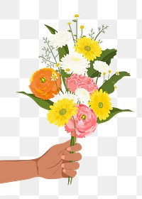 Flower bouquet png border, realistic illustration on transparent background