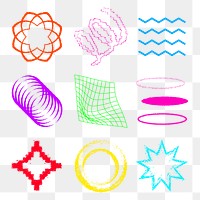 Abstract shape png stickers, funky neon design set, transparent background