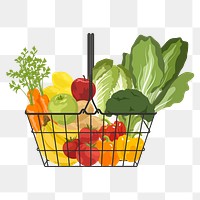 Vegetable shopping basket png sticker, realistic illustration, transparent background