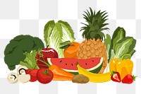 Vegetables and fruits png sticker, realistic healthy diet illustration, transparent background