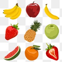 Healthy fruit png sticker, realistic illustration, transparent background set