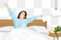 Woman waking up png sticker, aesthetic illustration