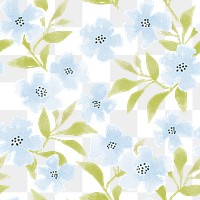 Blue flower png seamless pattern, floral watercolor transparent background