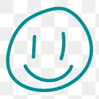 Smiling face png sticker, green doodle on transparent background