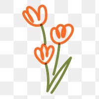 Tulip flower png doodle clipart, orange cute design on transparent background