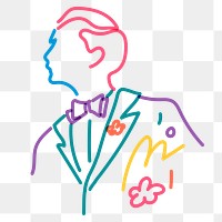 Man wearing suit png line portrait, gay marriage campaign on transparent background