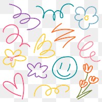 Cute line png doodle stickers, journal collage element set