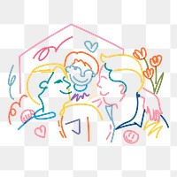 Gay family png clipart, LGBTQ line portrait illustration on transparent background