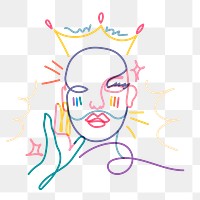 Drag queen png sticker, LGBTQ line art illustration on transparent background