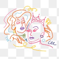 Drag queens png sticker, LGBTQ line art illustration on transparent background