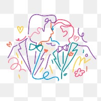 Gay couple kissing  png clipart, same-sex marriage illustration on transparent background