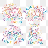 LGBTQ ally png  stickers, aesthetic line art illustration set on transparent background