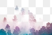 Purple forest png, transparent background, foggy nature watercolor design