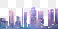 Watercolor buildings png border, transparent background, purple city design