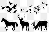 Wild animals png silhouette sticker, black illustration set on transparent background