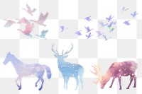 Aesthetic animal png silhouette sticker, wildlife illustration set on transparent background