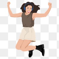 Happy woman jumping png sticker illustration, transparent background